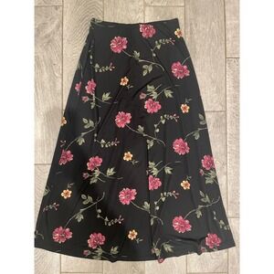 Vtg Y2K Jaclyn Smith Womens Black Floral Maxi Skirt Medium Floral Print